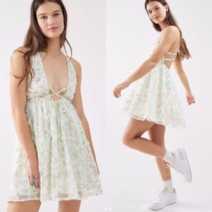 New For Love & Lemons Becky Floral Applique Mini Dress